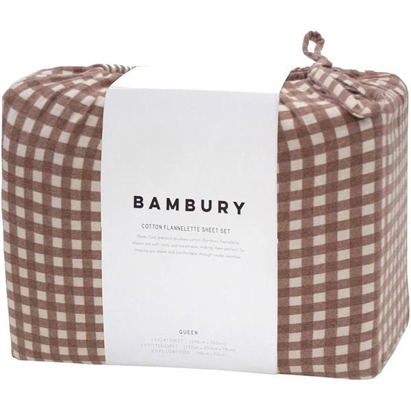 Bambury Gingham Flannelette Sheet Set Clove - Single