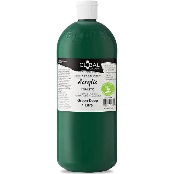 Student Acrylic Paint, Green Deep | Global Colours - High Quality Australian Made - 1 Litre (Sizes: 1 Litre)