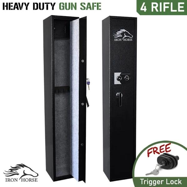 Iron Horse 4 Gun Safe. Rifle Firearm Storage Dual Key Ammo Box. Cat A+B