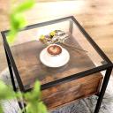 VASAGLE Rustic Brown and Black Tempered Glass Side Table With Drawer and Shelf