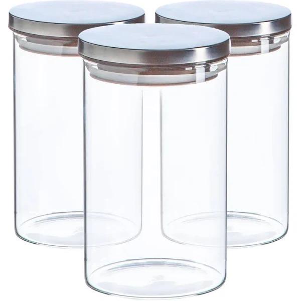 Silver 1L Metal Lid Storage Jars - Pack of Three - by Argon Tableware