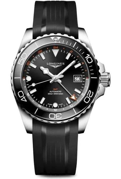 Longines HydroConquest GMT Automatic Rubber Strap Watch, 41mm Black