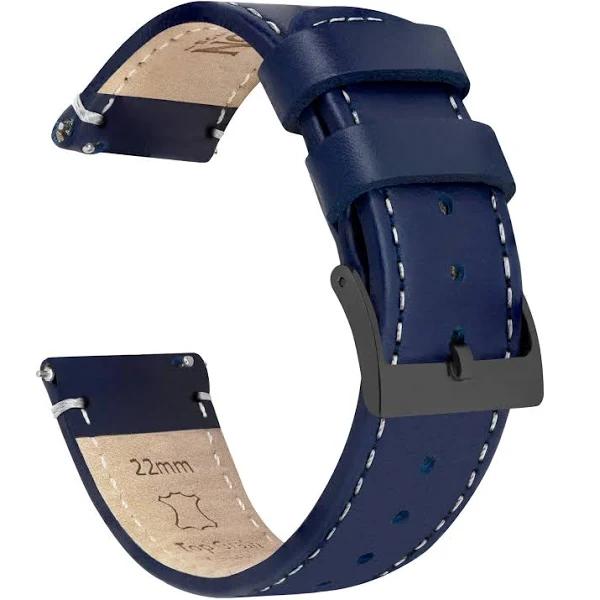 Leather Watch Band / Strap in Navy blue/linen w/ Gunmetal Grey Buckle, Width 22mm | Barton