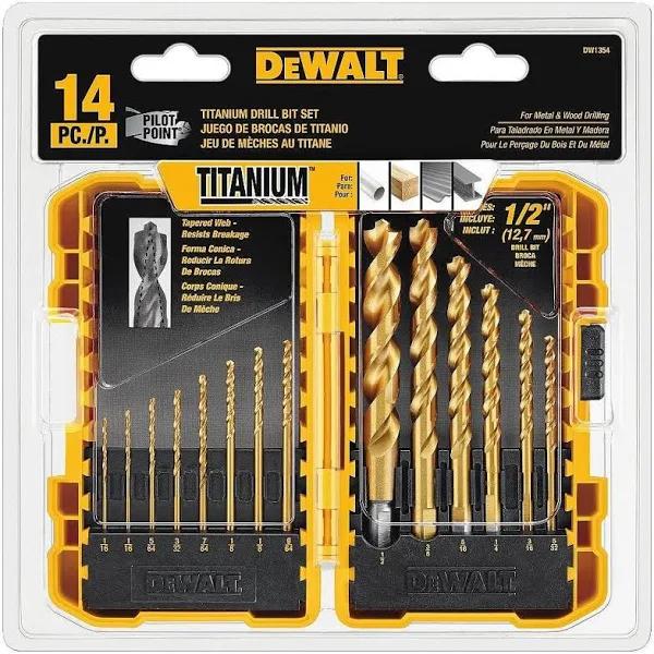 DeWalt Drill Bit Set, Titanium Nitride Coated, 14-Piece (DW1354)