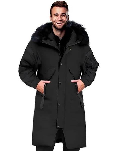 abbee Black Winter Fur Hooded Thick Overcoat Jacket Stylish Lightweight Quilted Warm Puffer Coat XL