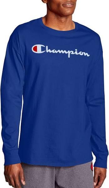 Champion gt78h y07718 Men's Classic Jersey Long-Sleeve Tee, Script Logo - Surf The Web, S