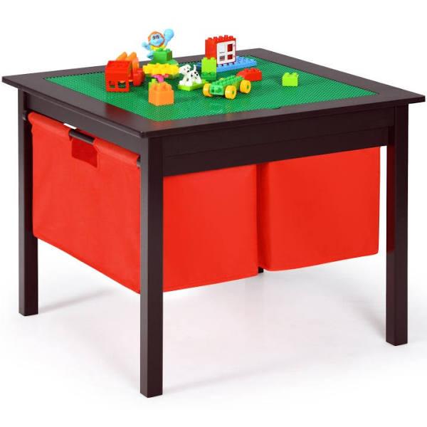 Giantex 2-in-1 Kids Activity Play Table Building Blocks Table Kids Writing Desk w/2 Storage Canvas Bins