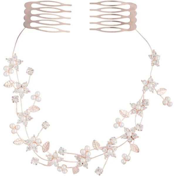 Lovisa Rose Gold Diamante Flower Pearl Hair Vine