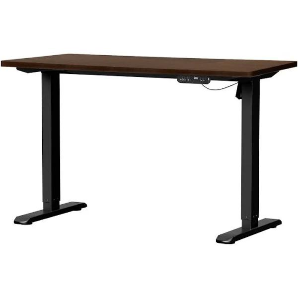 Oikiture Electric Standing Desk Single Motor Black Frame 140cm Walnut Tabletop