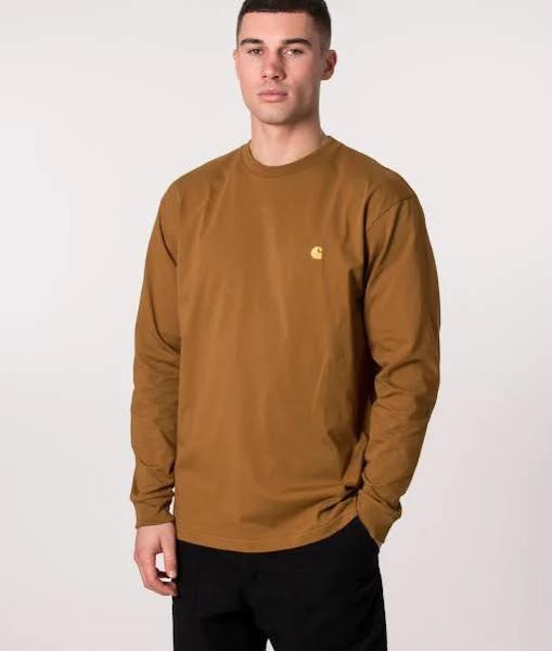 Carhartt WIP Men's Long Sleeve Chase T-Shirt in Hamilton Brown/Gold, Size X-Small | END. Clothing