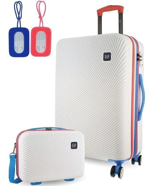 Gap Hard-Shell Stripe Medium Suitcase with Beauty Case Set in White