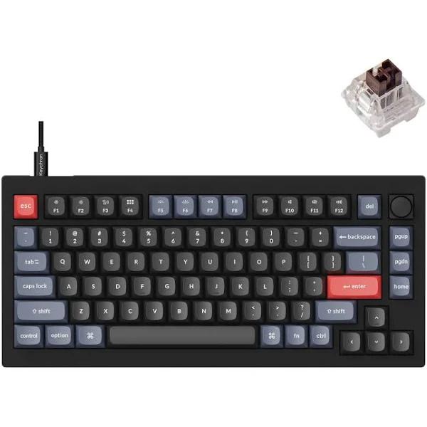 Keychron V1 Wired Custom Mechanical Keyboard Knob Version, 75% Layout QMK/VIA Programmable With Hot-swappable Keychron K Pro Brown Switch Compatible