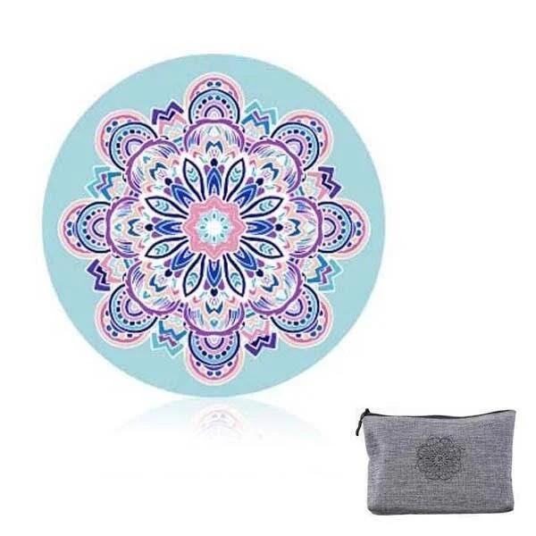 Round Meditation Yoga Mat Printed Portable Foldable Pilates with Storage Bag