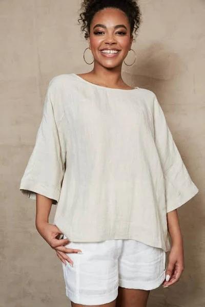 David Jones Eb&ive Studio Drop Shoulder Relaxed Linen Top in Tusk