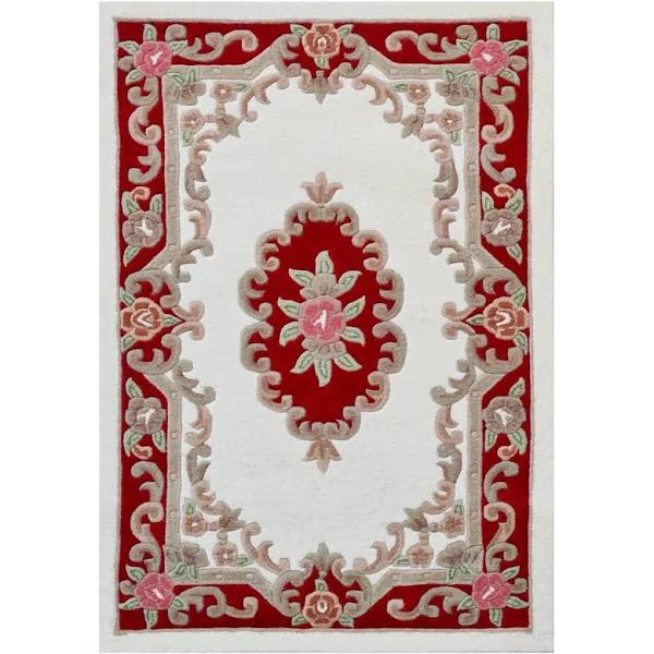 Rug Club Traditional Handmade Wool Rug-Avolon-Ivory/Red-150X240cm