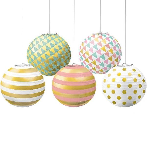 Pastel Mini Paper Lanterns With Metal Frames - Foil Hot Stamped