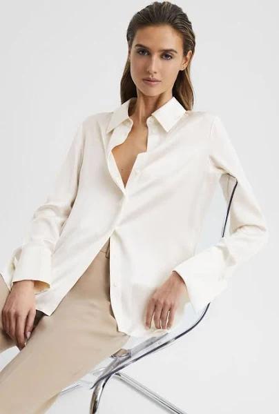 Reiss Womens Ivory Hailey Point-collar Silk Shirt 10