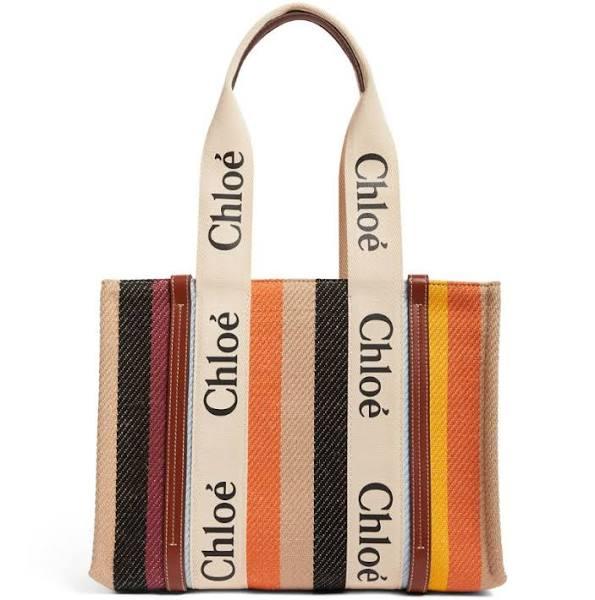 Chloé Woody Large Linen Tote Bag White/Brown