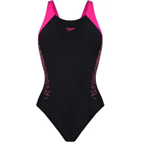 Speedo Girls' Boom Splice Muscleback Swimsuit, Black/Pink