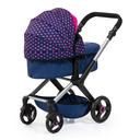 Xeo Compact Doll Pram - Dark Blue With Pink Heart Print