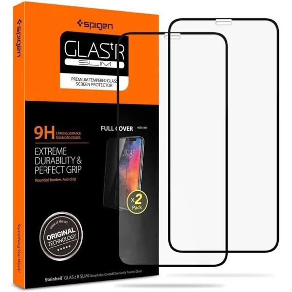 iPhone 11 Pro Max / XS Max Glass Screen Protector, Genuine SPIGEN Full Cover 9H Tempered Glass 2pcs [Colour:Black]