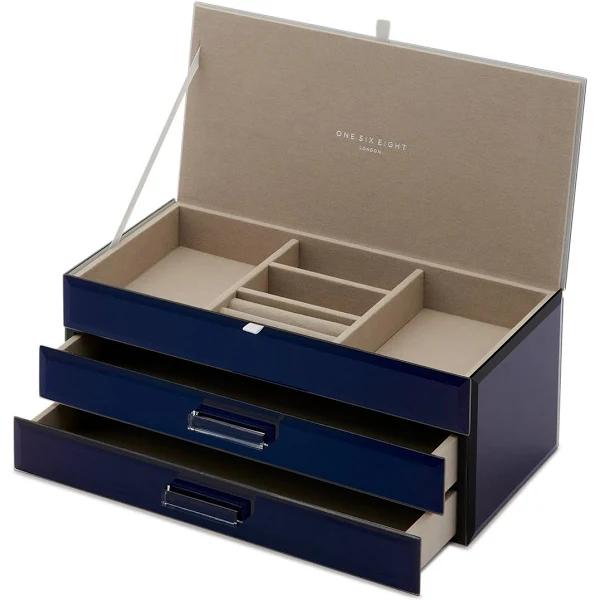 Gabriella Mirrored Navy Large Jewellery Box