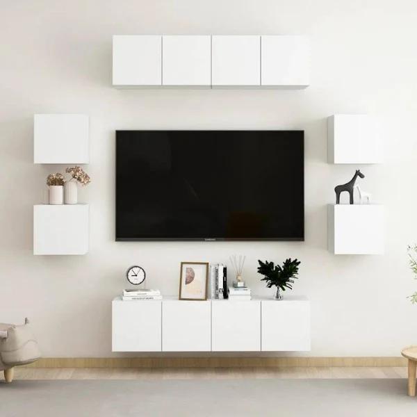 vidaXL - 8 Piece TV Cabinet Set Chipboard - White