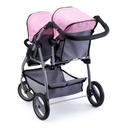 Bayer 73cm Twin Tandem Doll Pram Pink & Grey