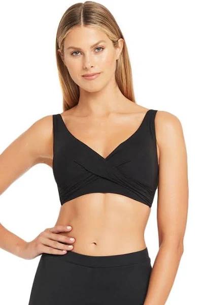 Eco Essentials Cross Front Multifit Bra | Body Sculpting Swimwear | Black | 16 | Sea Level Swim Australia