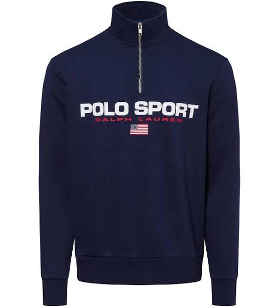 Polo Ralph Lauren Sport Capsule Retro Flag Logo Half Zip Sweatshirt in Navy