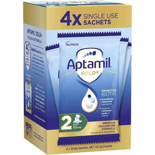 Aptamil Gold+ 2 Baby Follow-On Formula Powder Sachets 6-12 Months 4 Pack