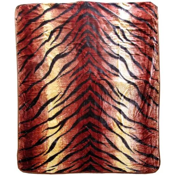 375gsm 1 Ply Animal Print Faux Mink Blanket Queen 200×240 cm Tiger