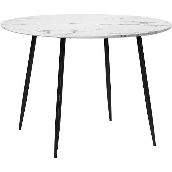 Oikiture 110cm Dining Table Round Wooden Table with Marble Effect Metal Legs White