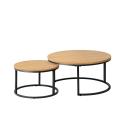 Oikiture Set of 2 Coffee Table Round Nesting Side End Table Natural