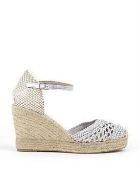 David Jones Edward Meller Madras Closed Toe Espadrille in Silver, Size 42 EU