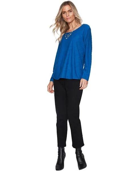 Millers - Womens Winter Tops - Blue Basic - Vivid - Office Wear - Work Clothes - Teal - Long Sleeve - Textured - Everday Style - Casual Fashion Outfit