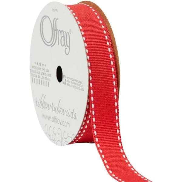 Offray Ribbon Red White Grosgrain Side Saddle 1.6cm x 2.7m