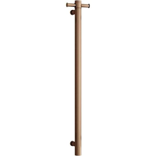 Thermorail Straight Round Vertical Single Heated Towel Rail Brushed Bronze