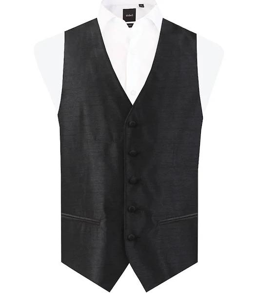 Dobell Mens Black Vest Regular Fit Dupion 5 Button Size Large - AfterPay & zipPay Available