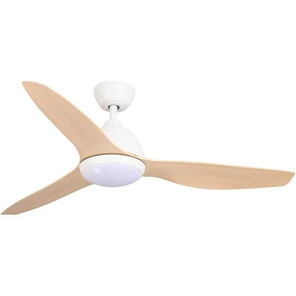 Fanco Breeze AC Ceiling Fan with CCT Led Light and Wall Control - White and Beechwood 52"