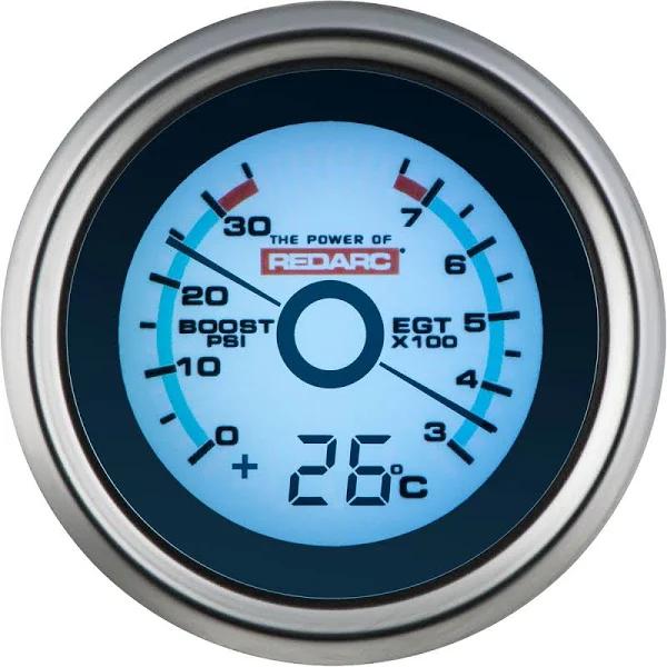 REDARC EGT & Boost Pressure 52mm Gauge with Optional Temperature Display