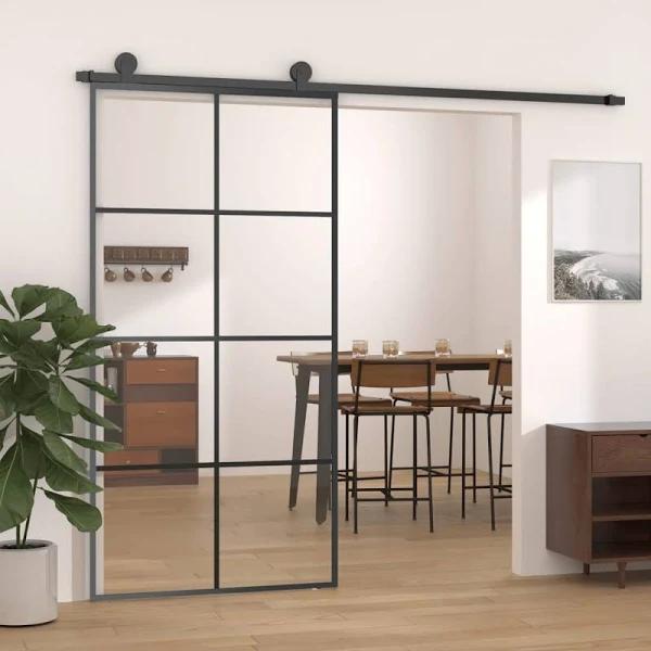 vidaXL Sliding Black Door ESG Glass and Aluminium - 102.5 x 205cm