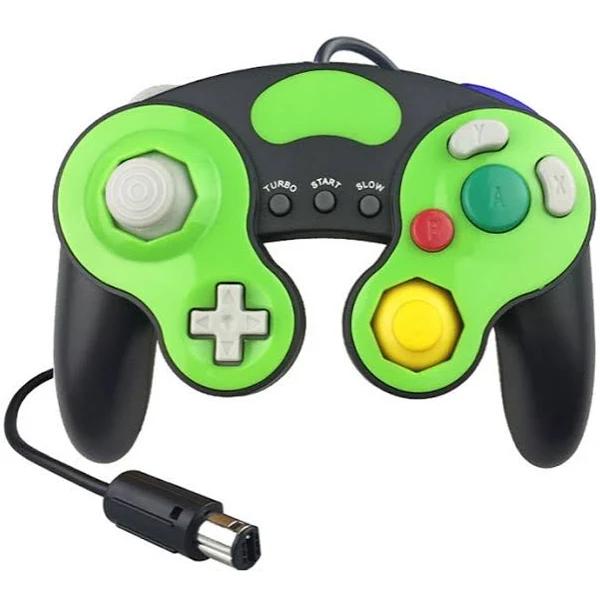 Three-Point Decorative Strip Wired Game Handle Controller for Nintendo Ngc (Black+Green)