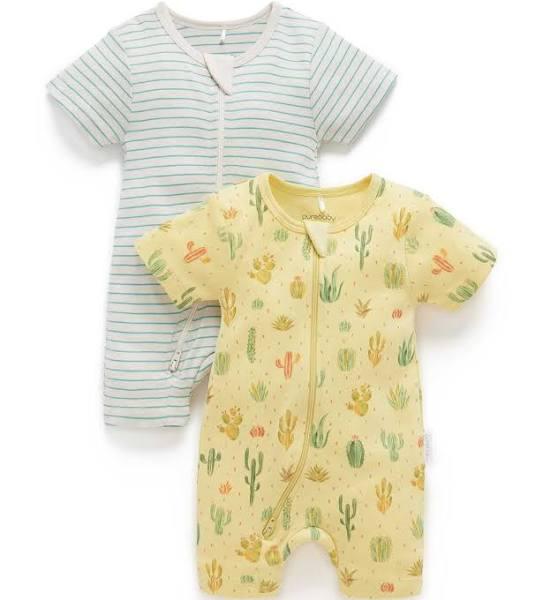 Purebaby Cactus 2 Pack Short Zip Growsuit - Infant