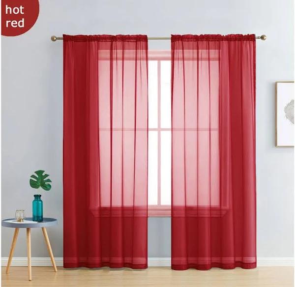 Pair of Hot Red Sheer Curtain 140x213cm Rod Pocket Voile Curtains