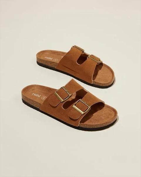 Rubi - Women's Brown Flat Sandals - Rex Double Buckle Slides - Size 39 at The Iconic