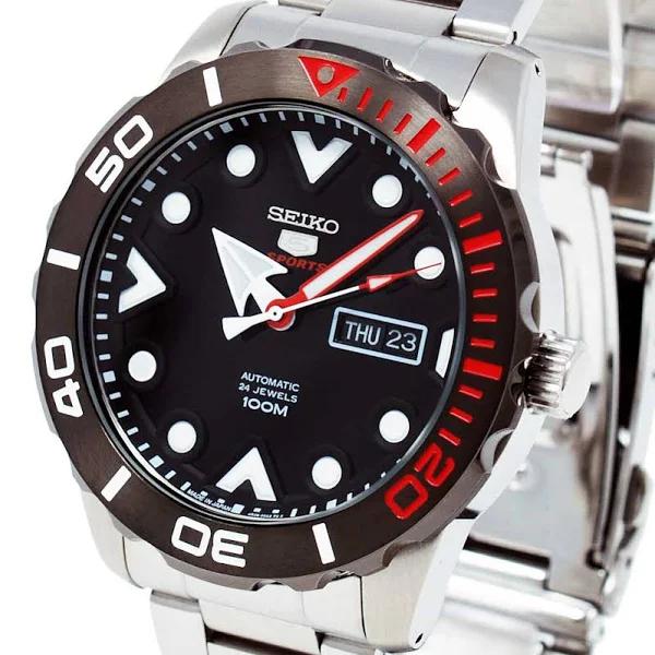 Seiko 5 Sports SRPA07 J1 Black Dial Stainless Steel Men's Automatic Analog Watch - AfterPay & zipPay Available