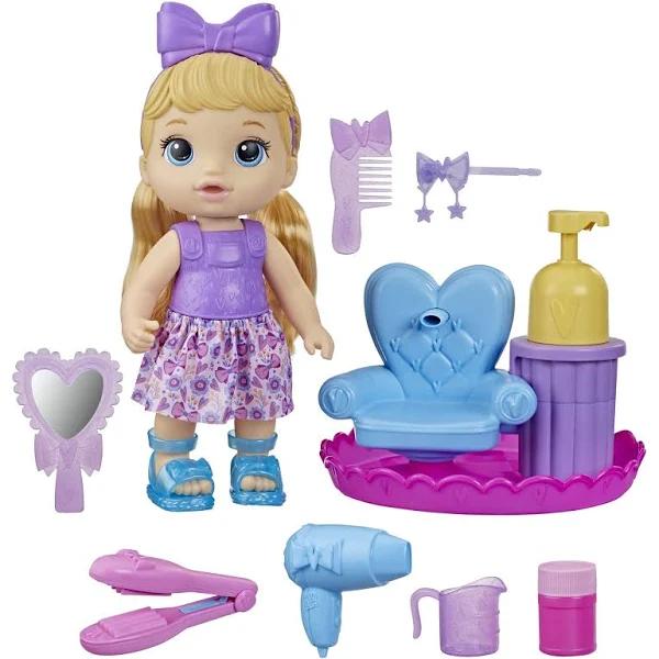 Baby Alive Sudsy Styling Doll, 12-inch Toy For Kids Ages 3 and Up, Includes Baby Doll Salon Chair, Accessories, Bubble Solution, Blonde Hair