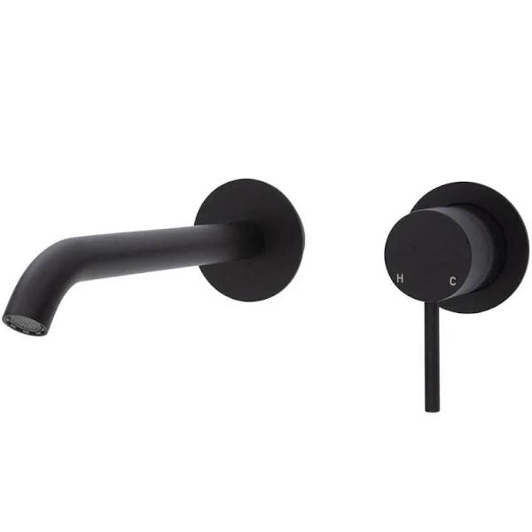 Fienza Kaya Wall Basin/Bath Mixer Set - Matte Black - Round Plates - 200mm Outlet