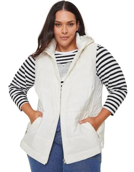 Autograph - Womens Plus Size - Vest - Winter - White - Puffer / Gilet / Jacket - Sleeveless - Solid Cream - Relaxed Fit - Length Regular - Clothes